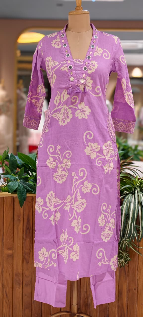 Ivory Blossom Elegance Noor Floral Printed Charm Cotton Full Suit Set With Dupatta- 15358
