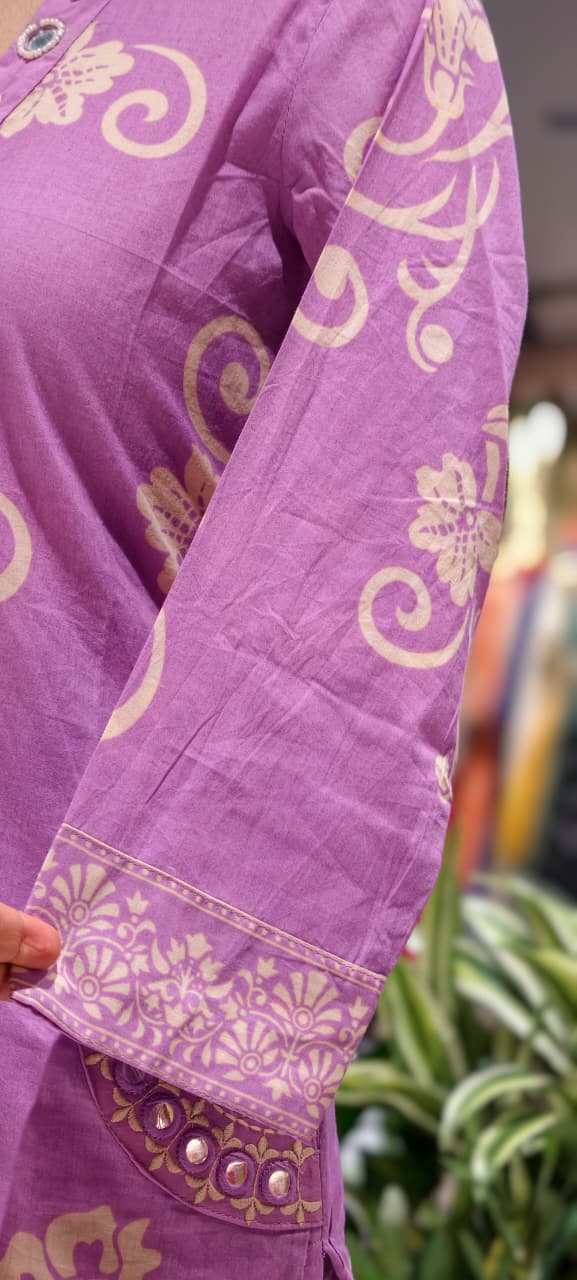 Ivory Blossom Elegance Noor Floral Printed Charm Cotton Full Suit Set With Dupatta- 15358