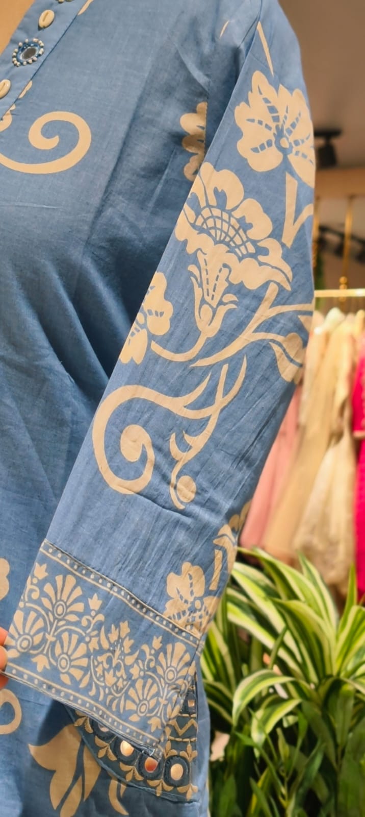 Ivory Blossom Elegance Noor Floral Printed Charm Cotton Full Suit Set With Dupatta- 15358