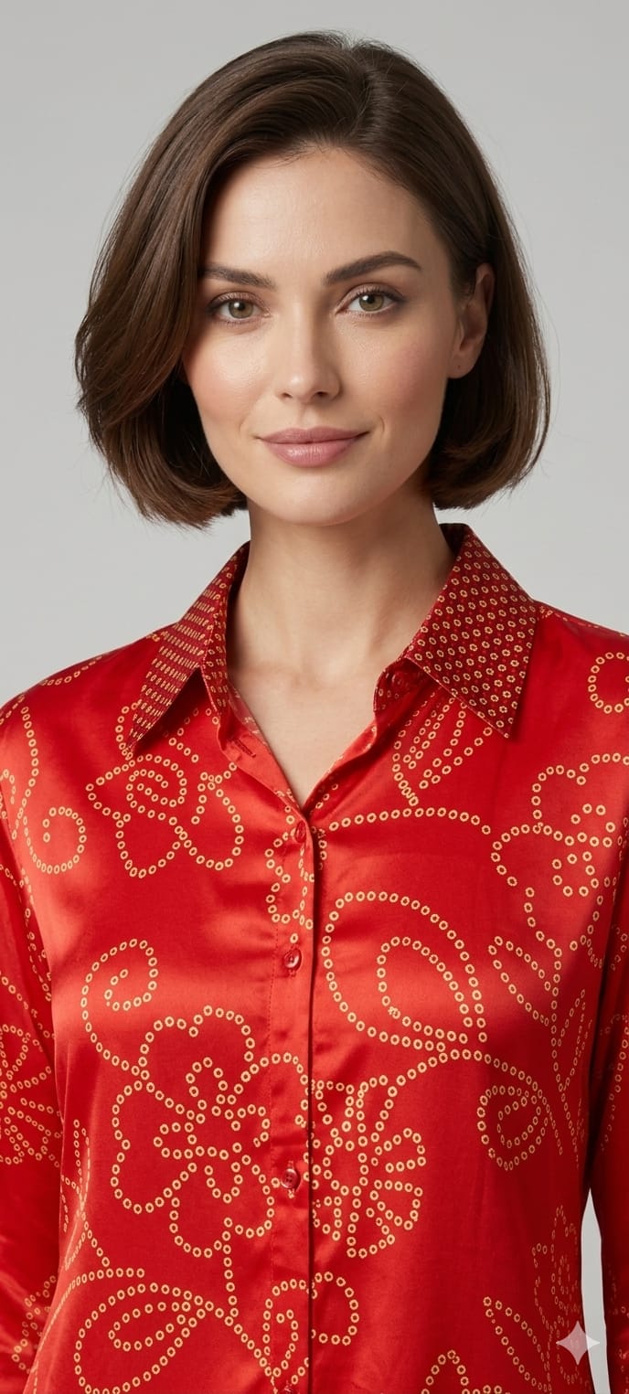 Pure Crepe Bold Look Bandhani Print Floral Collared Shirt- 15111 (Lean Fit)