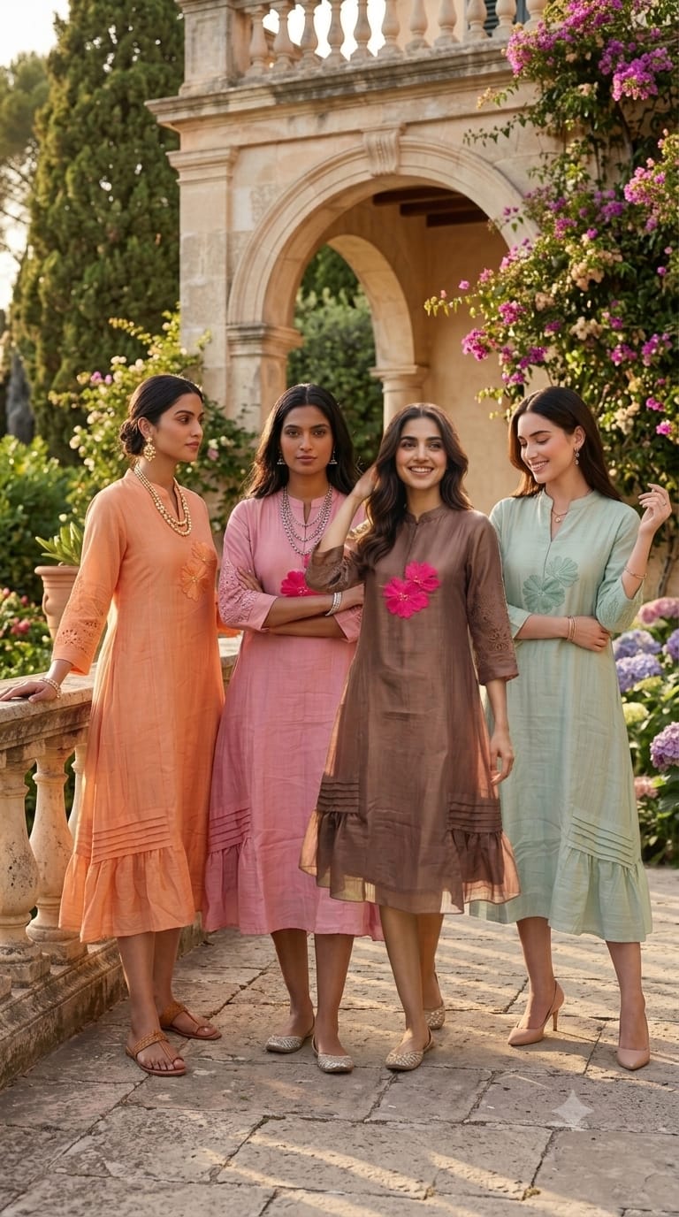 Mandarin Collar Ankle Length Mul-Chanderi Frock with 3D Floral Applique Yoke- 15421