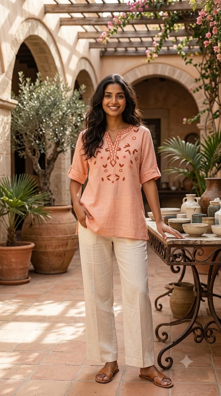 Imported Cotton Light Weight Embroidered Comfort Fit Western Top- RB666