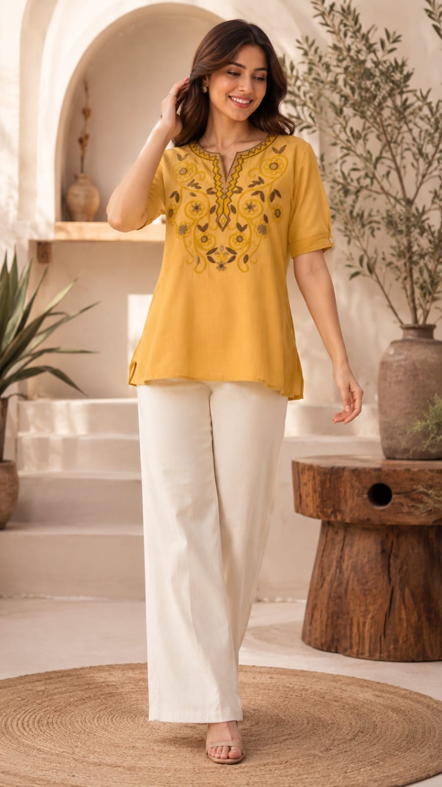 Imported Cotton Light Weight Embroidered Comfort Fit Western Top- RB666