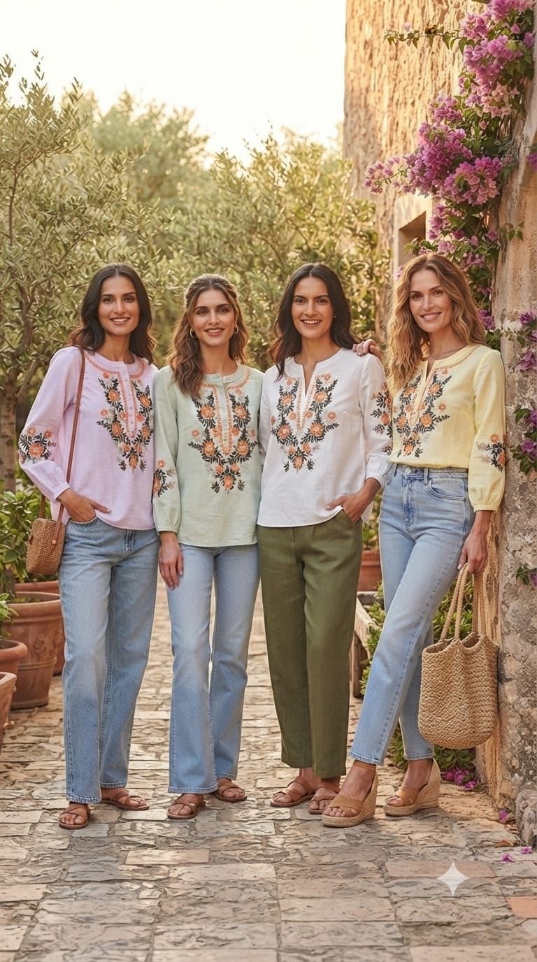 Premium Embroidered Cotton Summer Imported Western Casual Top- 15145