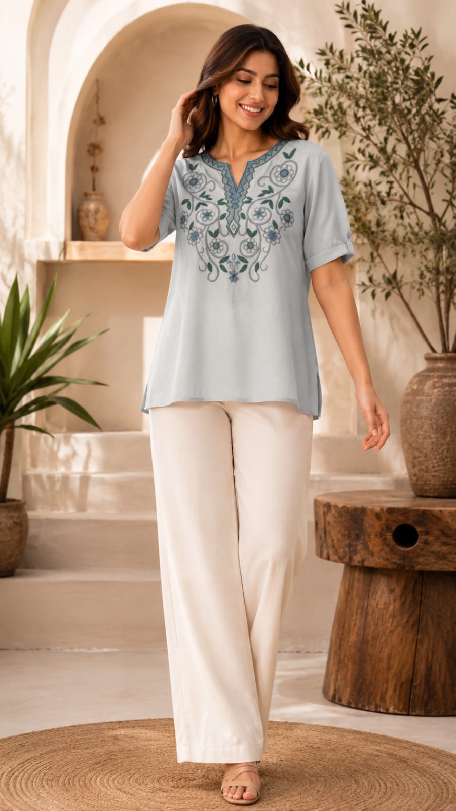 Imported Cotton Light Weight Embroidered Comfort Fit Western Top- RB666
