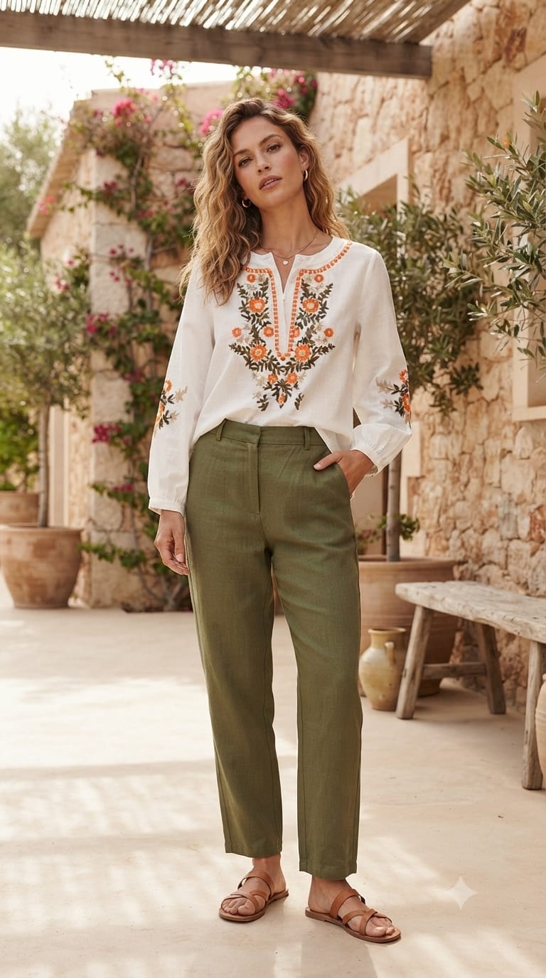 Premium Embroidered Cotton Summer Imported Western Casual Top- 15145