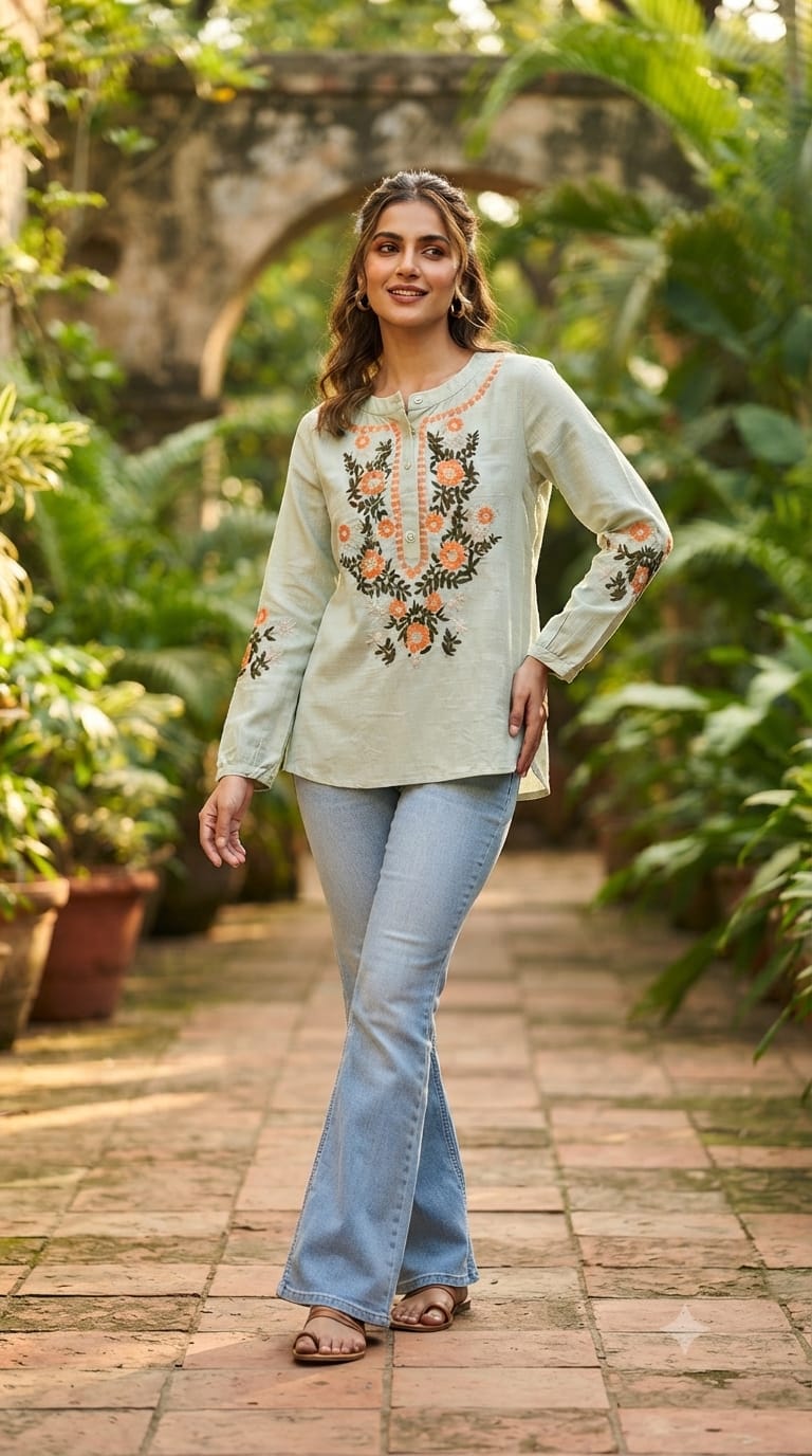 Premium Embroidered Cotton Summer Imported Western Casual Top- 15145