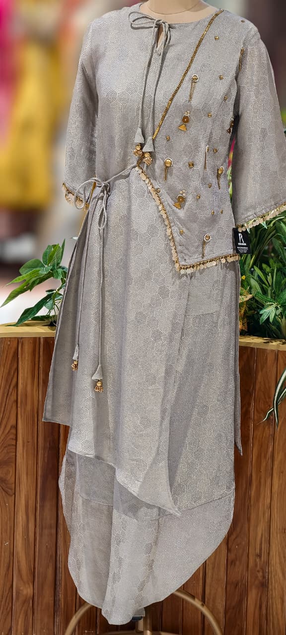 Ethereal Shimmer Fusion Knotted Indo Look Kurti With Palazzo Bottom- 15086