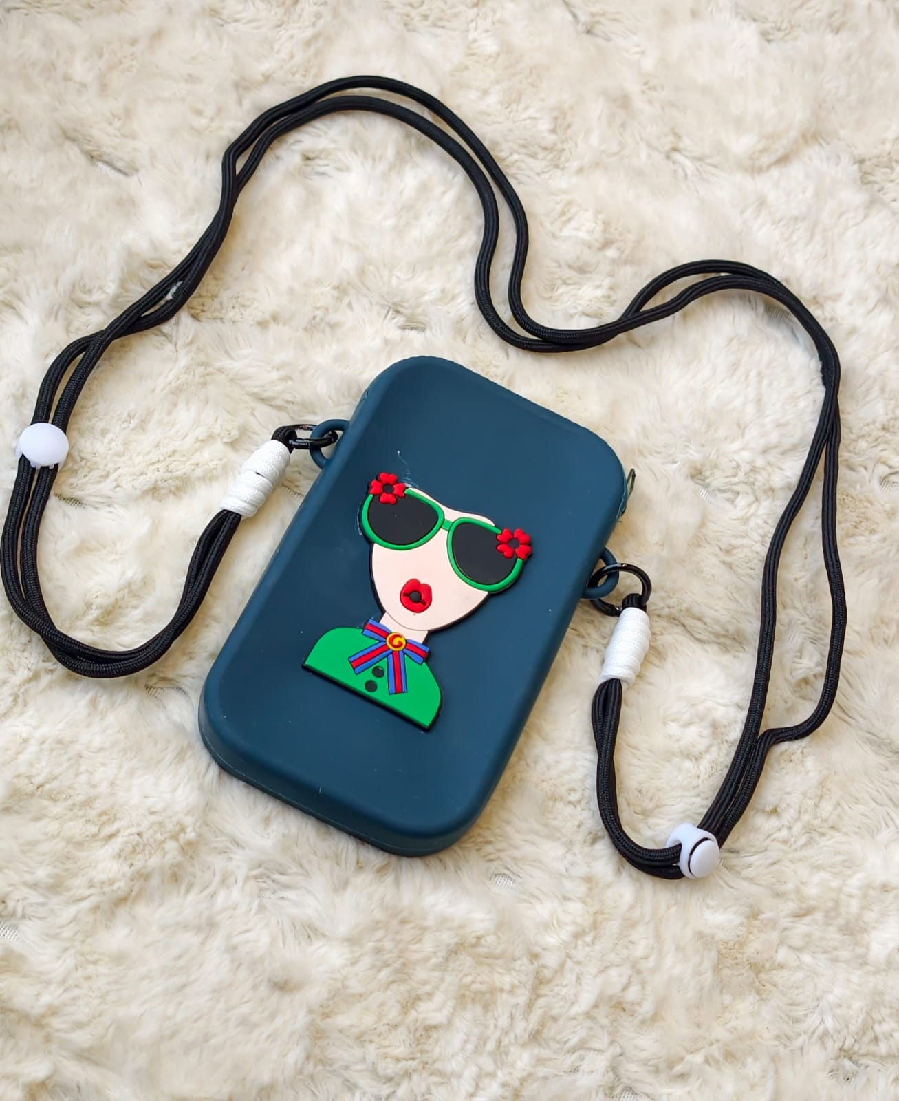 Premium Hard Case Cartoon Girl Mobile Sling Bag with Adjustable Lanyard Strap, Stylish Phone Carry Case for Women