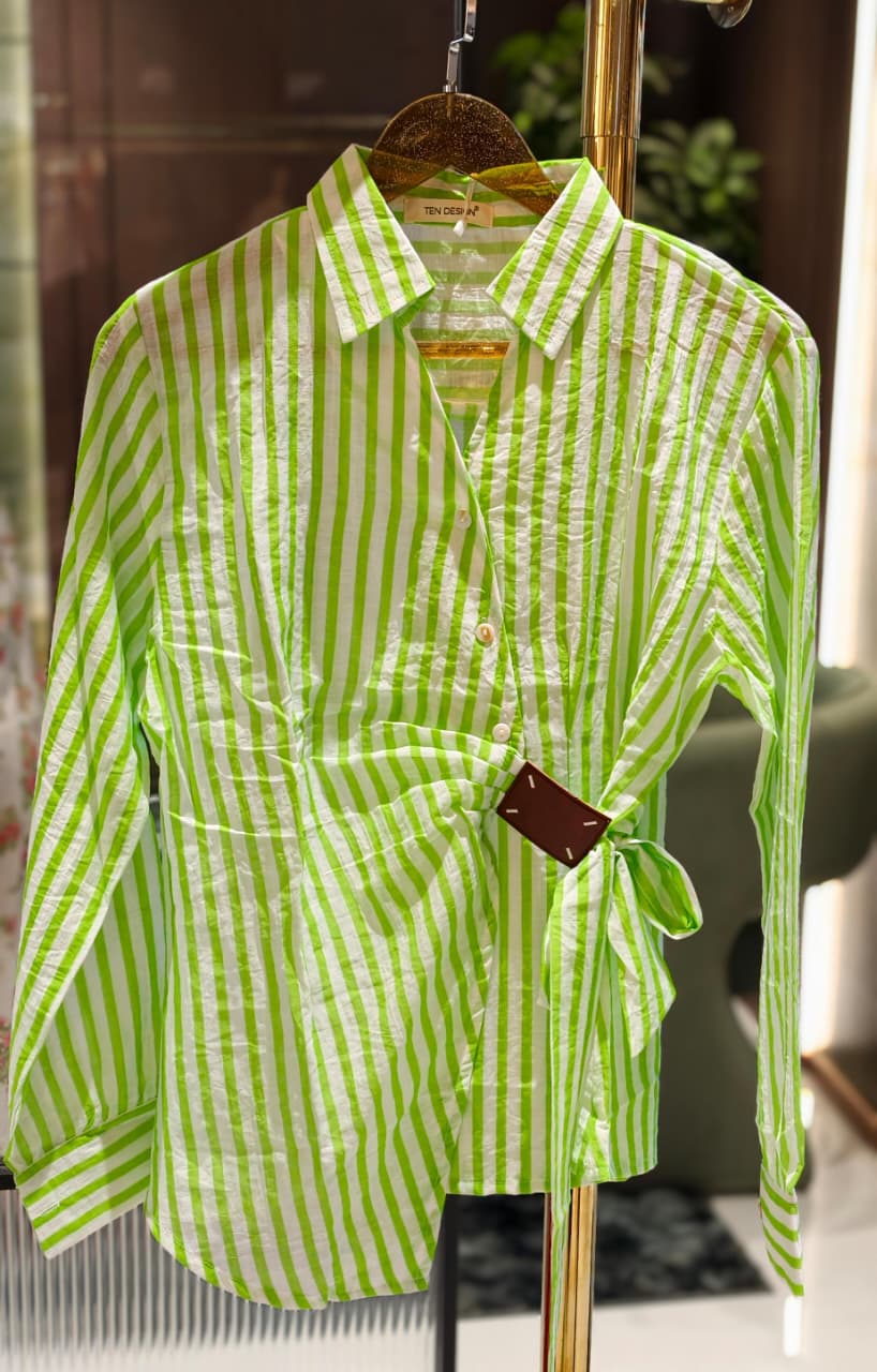 Neon Shades Stunning Stripes & Checks Side Knotted Light Weight Imported Shirt- 15458, 15457