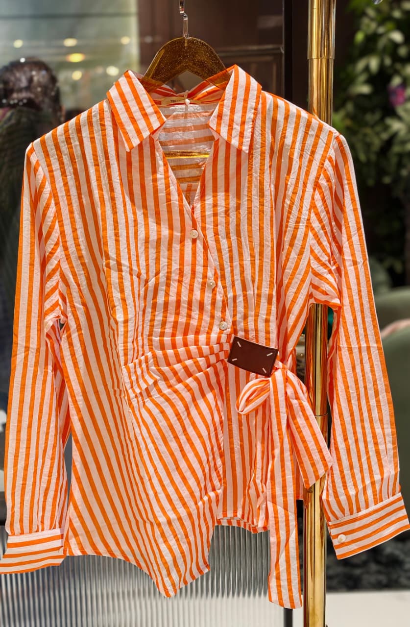 Neon Shades Stunning Stripes & Checks Side Knotted Light Weight Imported Shirt- 15458, 15457