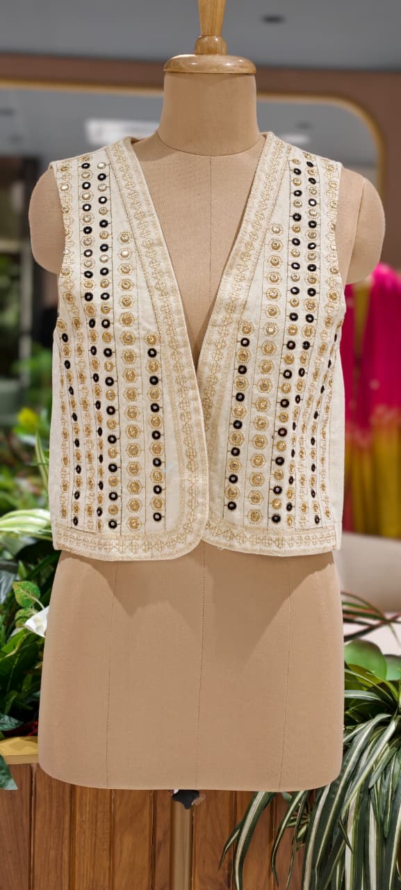 Traditional Foil Mirror Rounded Embroidery Work Outer Jacket- 15440