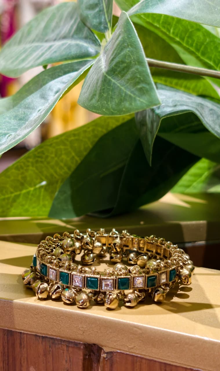 Golden Ghungroo Charm Multicolor Stoned Bracelet