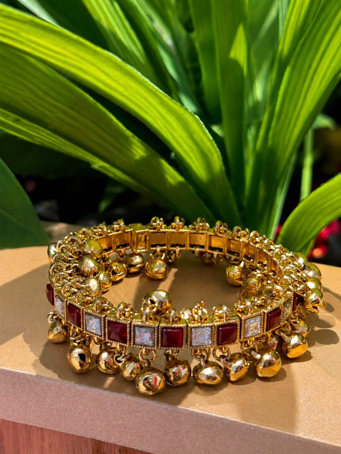 Golden Ghungroo Charm Multicolor Stoned Bracelet