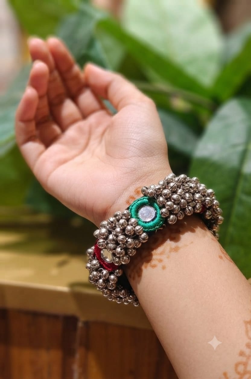 Premium Silver Ball Beaded Kada Style Bangle