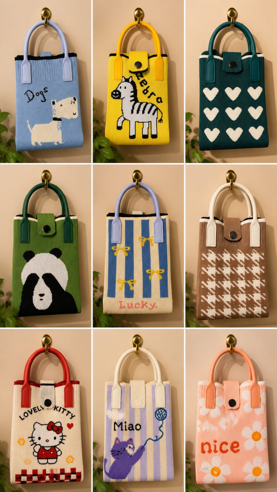 Elegant Soft Knitted Mobile Phone Sling Bag for Women & Girls, Cute Daisy Pattern Crossbody