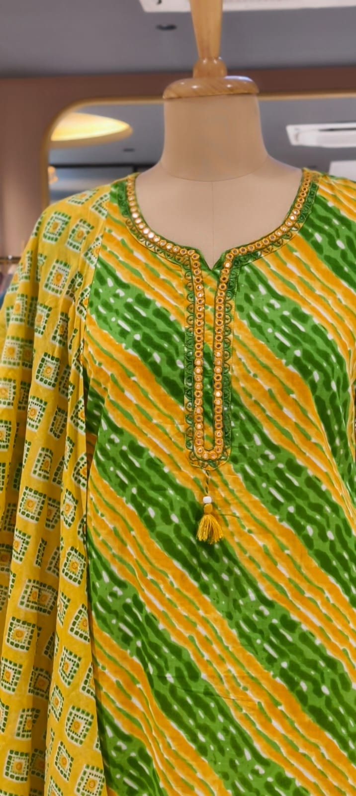 Premium Cotton Leheriya Bandhani Print Kurta Set with Matching Dupatta and Bottom-15474