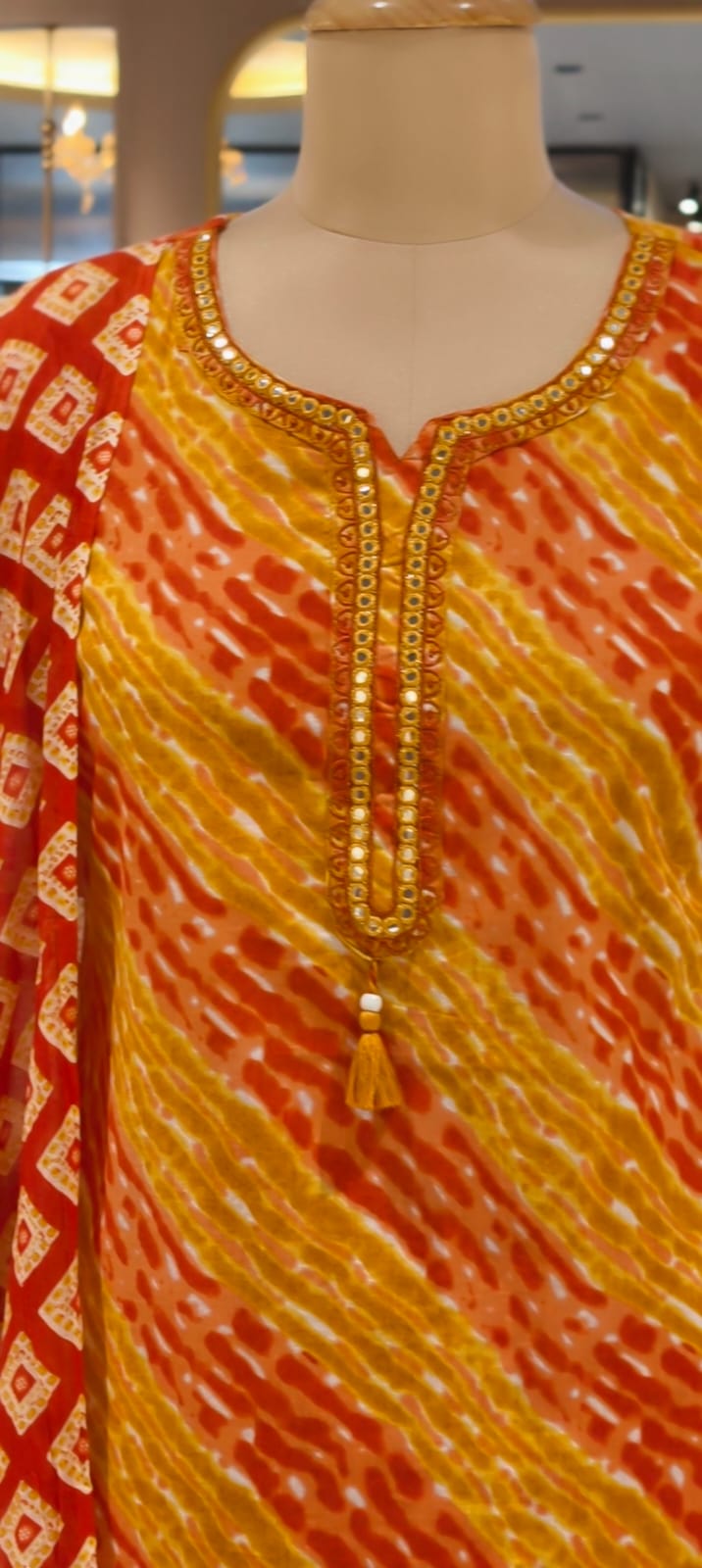 Premium Cotton Leheriya Bandhani Print Kurta Set with Matching Dupatta and Bottom-15474