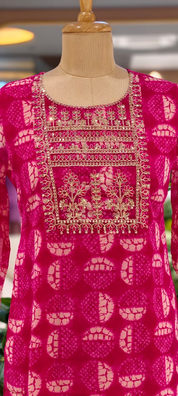 Women's Georgette Printed Kurti with Machine Embroidered Yoke Straight Fit-15478