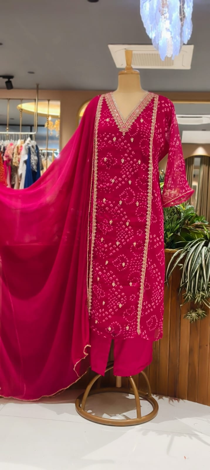 Gotta Patti Linear Zardosi Work Bandhani Print Georgette Full Suit Set With Dupatta- 15485