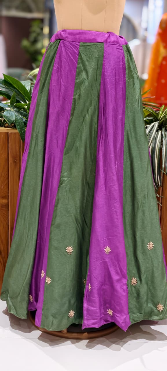 Dual Tone Ombre Shade Rich Hand Embroidered Yoke With Beads Accent Kurta With Cane-Cane Skirt Bottom & Dupatta- 15333