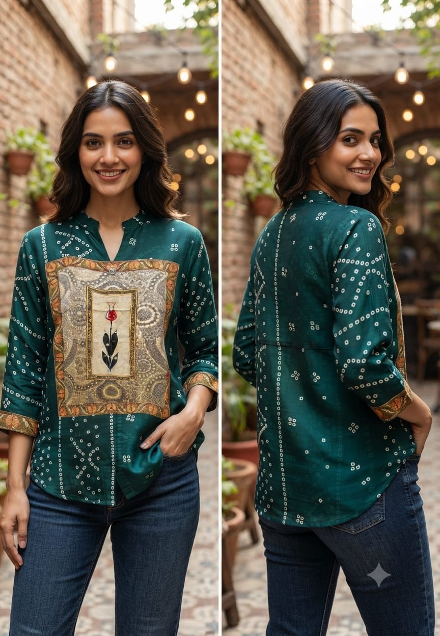 Bandhej Box Candalian Print Casual Wear Crepe Shirts- 15434