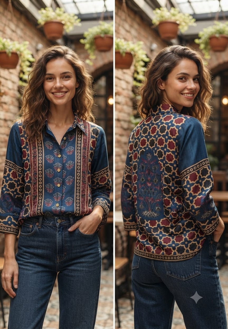 Geometric Block Print Dual Toned Casual Crepe Shirt- 15434
