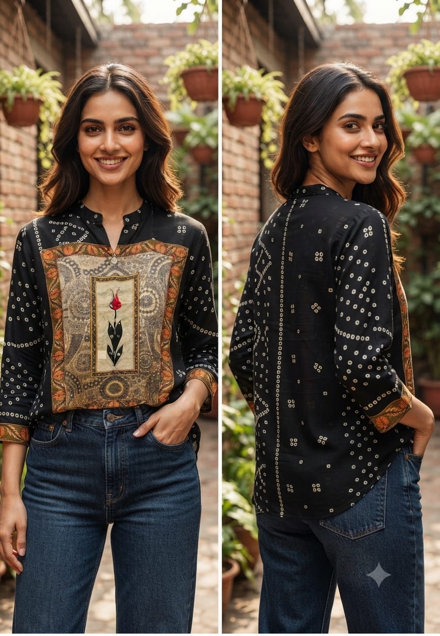 Bandhej Box Candalian Print Casual Wear Crepe Shirts- 15434