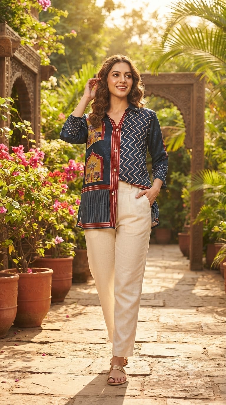 Chroma Zig-Zag Striped Casual Wear Crepe Shirt- 15434