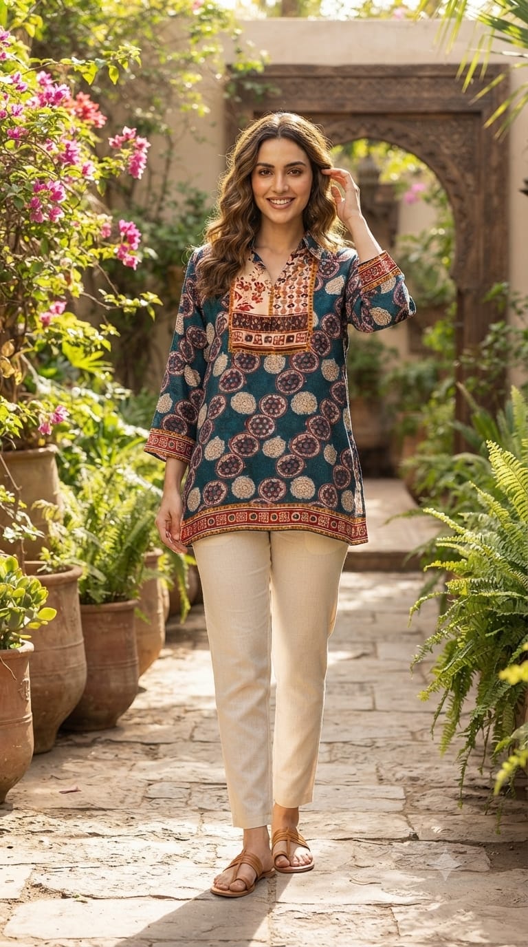 Vibrant Over Printed Multicolor Casual Wear Crepe Shirt- 15434