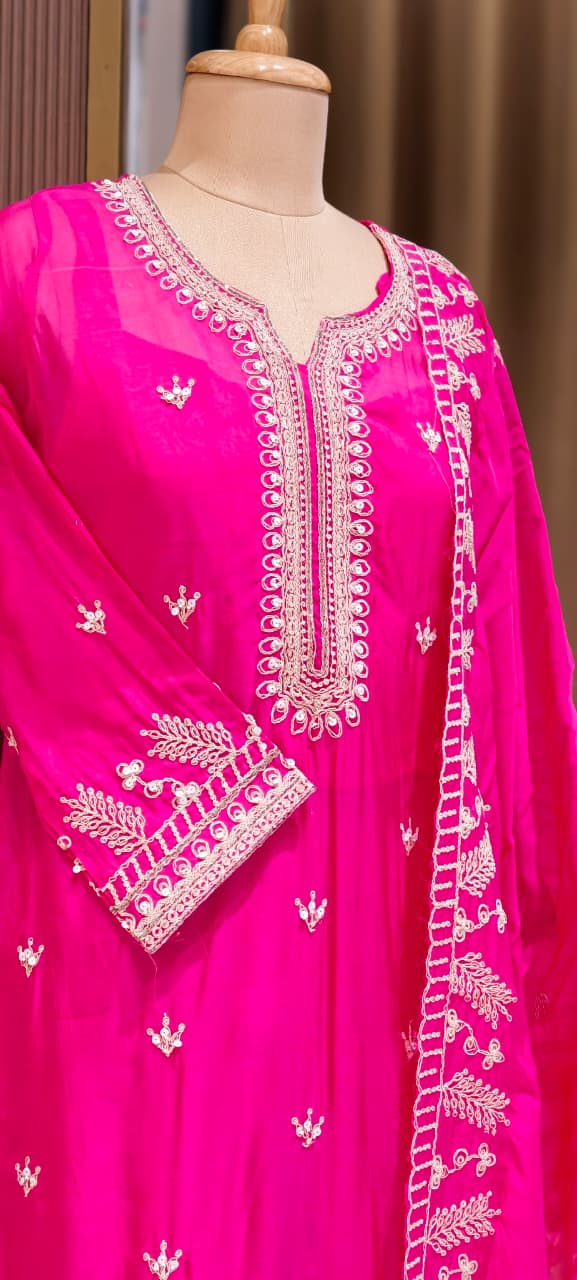 Fine Thread Embroidery With Sequin Upwork Single Shade Full Suit Set With Dupatta- 15553