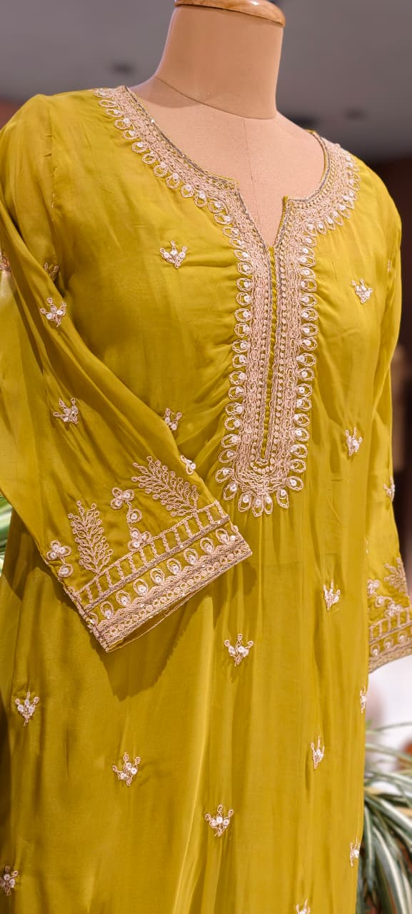 Fine Thread Embroidery With Sequin Upwork Single Shade Full Suit Set With Dupatta- 15553