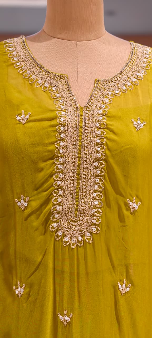 Fine Thread Embroidery With Sequin Upwork Single Shade Full Suit Set With Dupatta- 15553