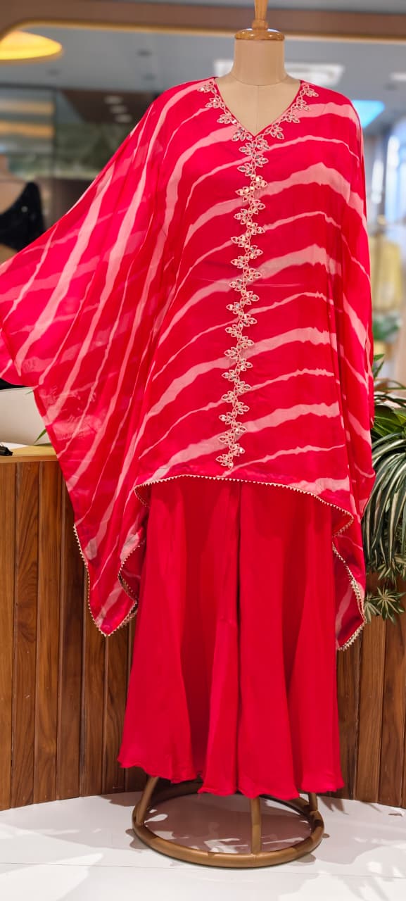 Elegant Tie-Dye Leheriya Kaftan Kurta with Palazzo Co-Ord Set for Festive & Casual Wear-15610