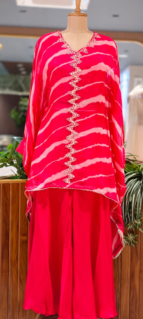 Elegant Tie-Dye Leheriya Kaftan Kurta with Palazzo Co-Ord Set for Festive & Casual Wear-15610
