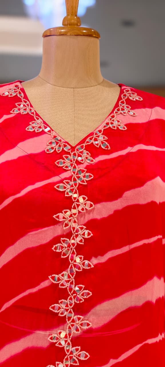 Elegant Tie-Dye Leheriya Kaftan Kurta with Palazzo Co-Ord Set for Festive & Casual Wear-15610