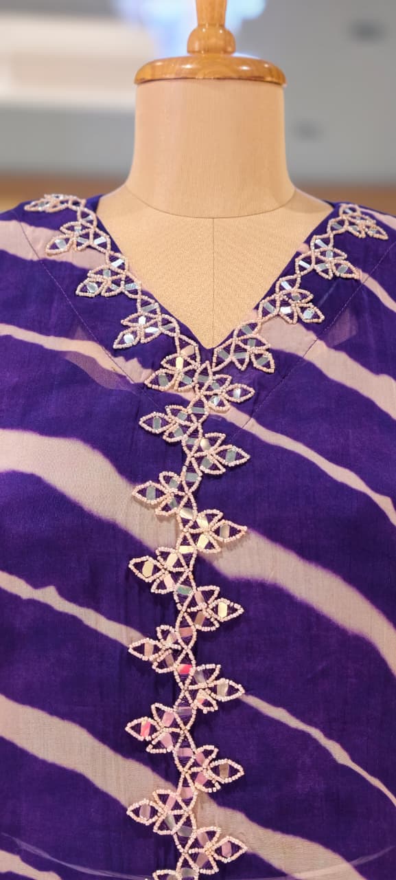 Elegant Tie-Dye Leheriya Kaftan Kurta with Palazzo Co-Ord Set for Festive & Casual Wear-15610