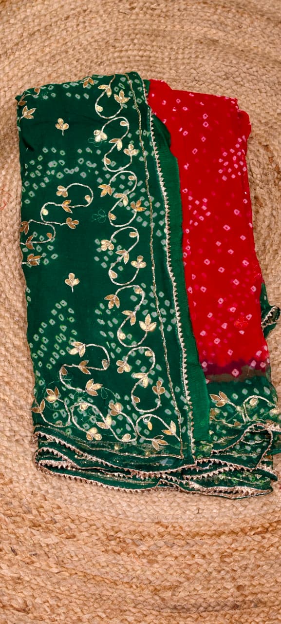 Premium Bandhej Elegance Gotta Patti Work Saree With Unstitched Blouse- 15661
