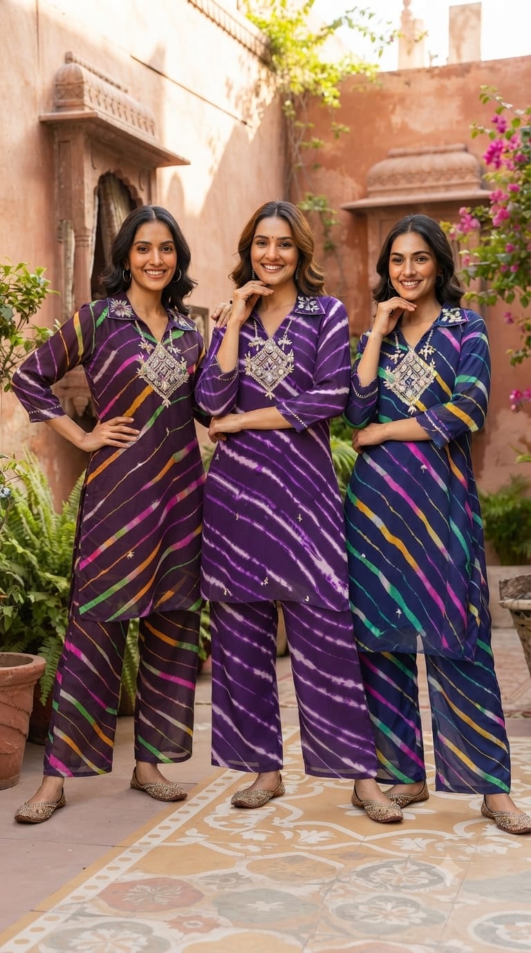 Gotta Elegance Higlighted Bold Lehriya Prints Georgette Co-Ord Set- 15673