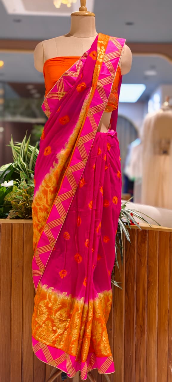 Banarasi Touch With Gotta Patti Work Vibrant Saree With Unstitched Blouse- 15660