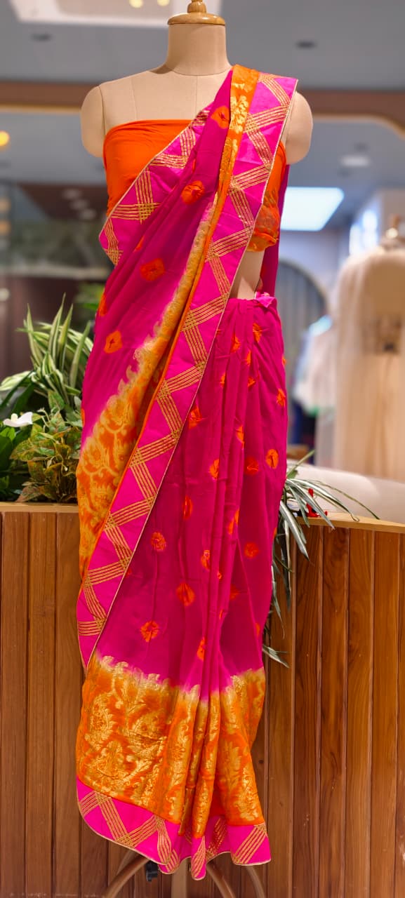 Banarasi Touch With Gotta Patti Work Vibrant Saree With Unstitched Blouse- 15660