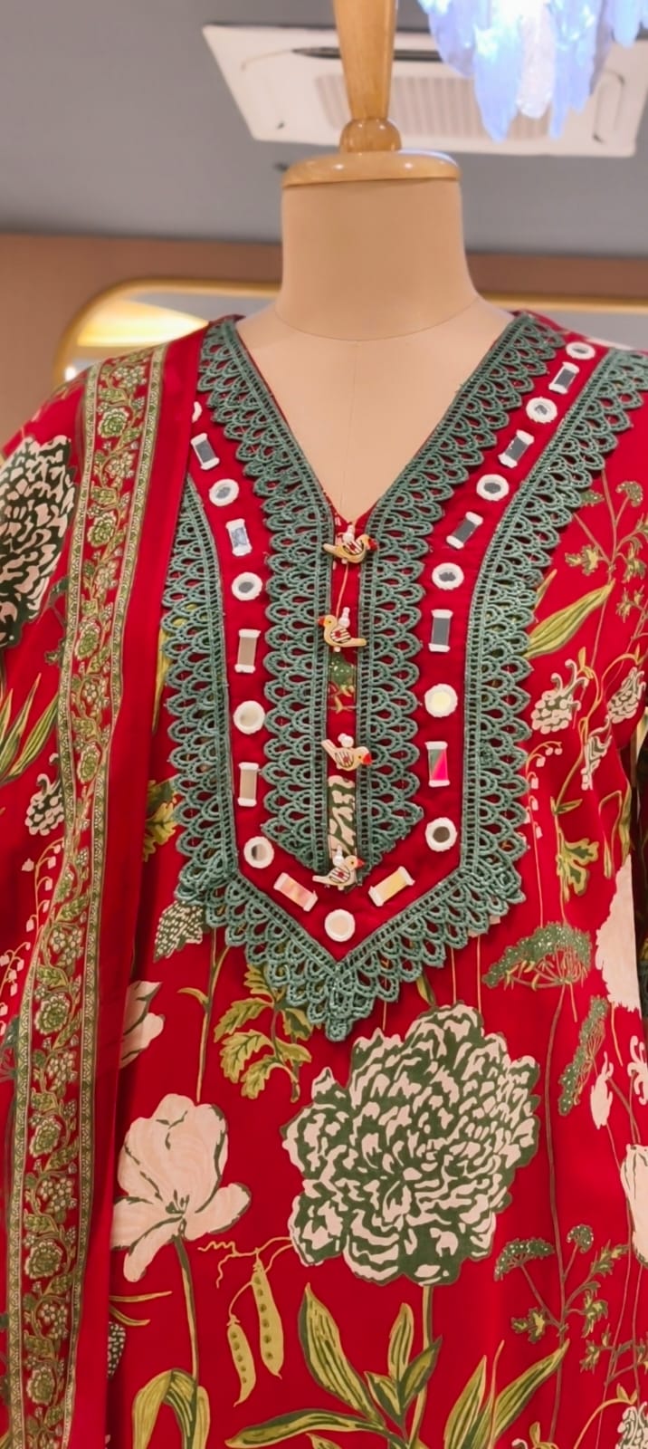 Premium Floral Printed Cotton Full Suit Set Wuth Dupatta With Crosia Elegance- 15682
