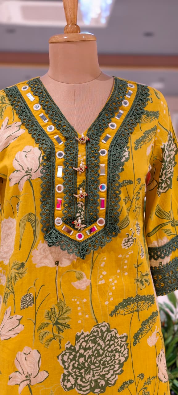 Premium Floral Printed Cotton Full Suit Set Wuth Dupatta With Crosia Elegance- 15682