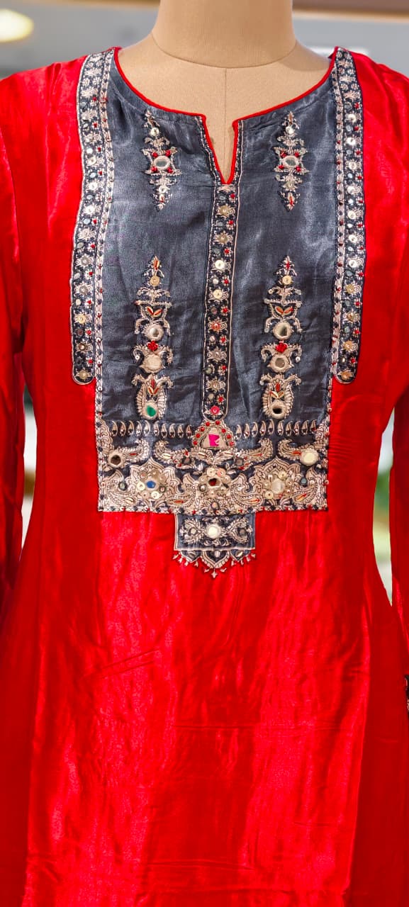 Kodi Accent Mirror Work Intricate Embroidery Printed Full Suit Set With Dupatta- 15678