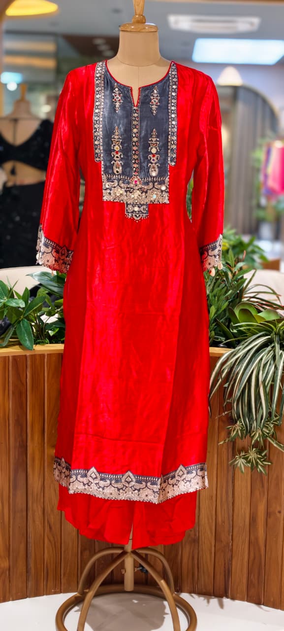 Kodi Accent Mirror Work Intricate Embroidery Printed Full Suit Set With Dupatta- 15678