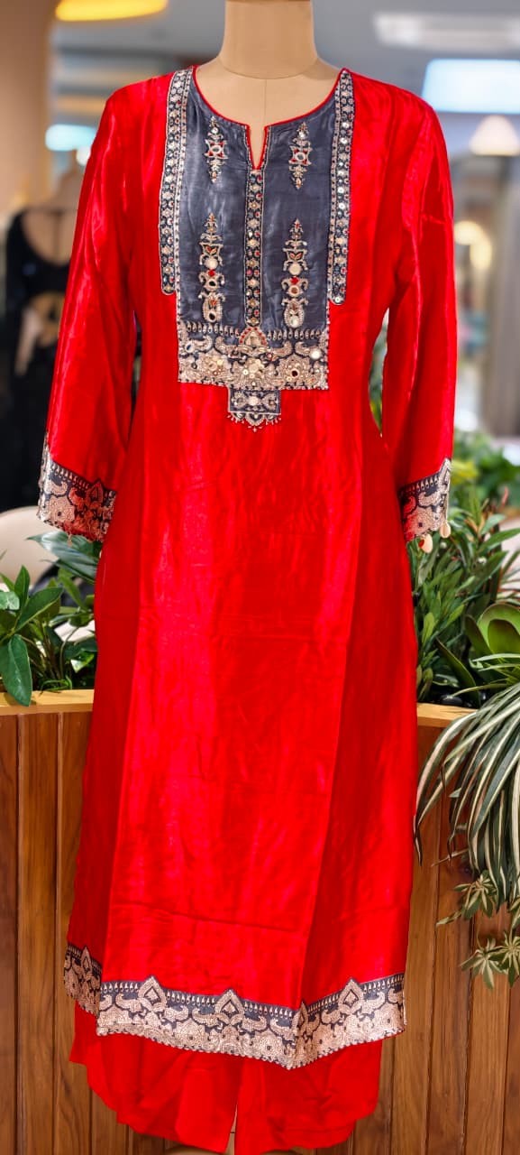 Kodi Accent Mirror Work Intricate Embroidery Printed Full Suit Set With Dupatta- 15678