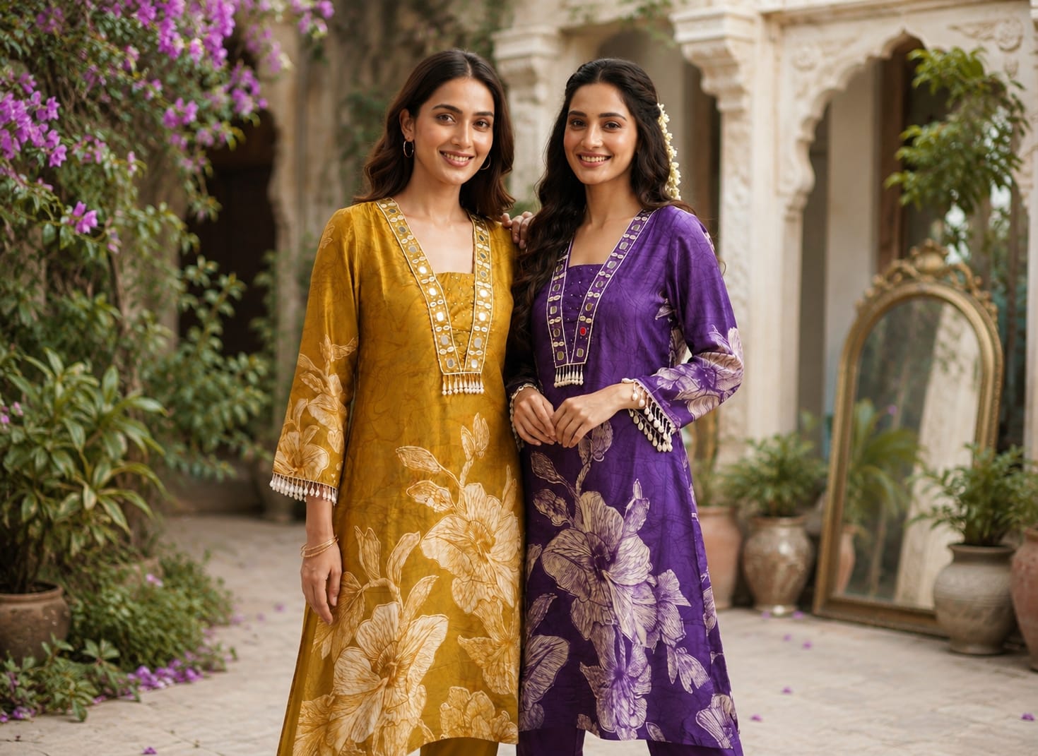 Flowy Gajji Silk Tassel Accent With Real Mirror & Kodi Detailing A-Line Kurta Pant Set- 15620
