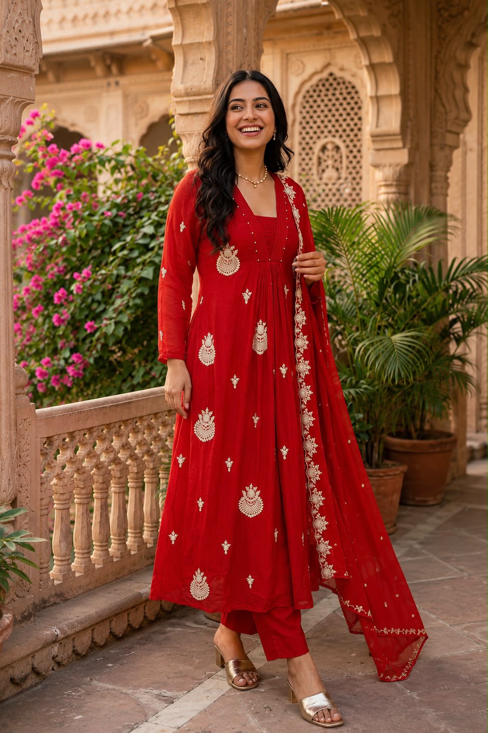 Premium Chinon Very Elegant Tiny Cut-Dana Embroidered Flowy Anarkali Full Suit Set With Dupatta- 15239