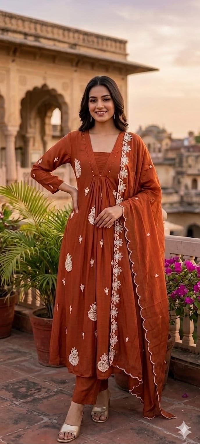 Premium Chinon Very Elegant Tiny Cut-Dana Embroidered Flowy Anarkali Full Suit Set With Dupatta- 15239