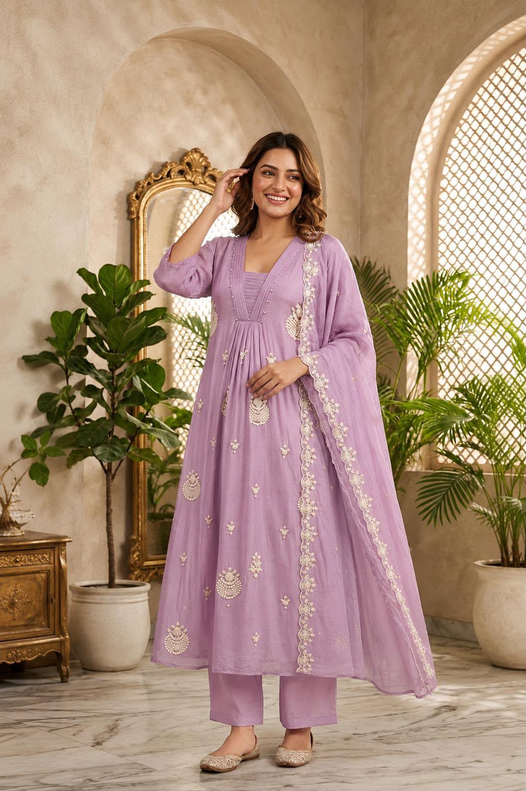 Premium Chinon Very Elegant Tiny Cut-Dana Embroidered Flowy Anarkali Full Suit Set With Dupatta- 15239